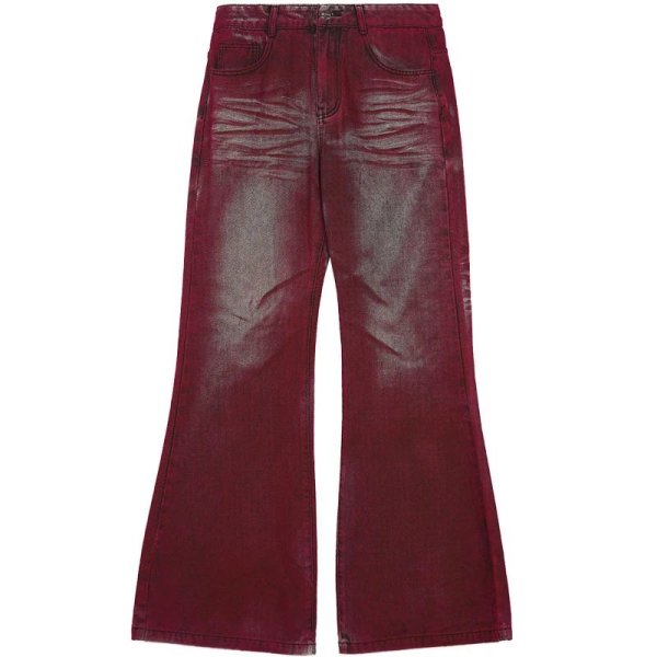 Red American high-street style floor-length jeans with a slight flare.