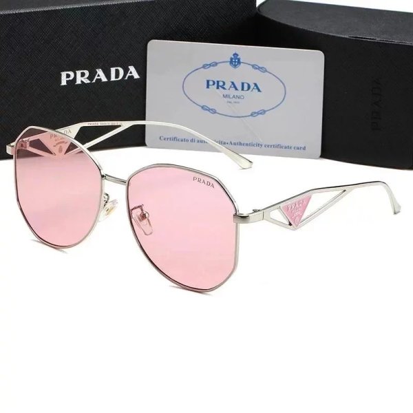 Prada Silver-frame polygonal sunglasses with pink lenses