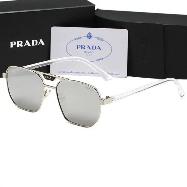 Prada White Double-bridge metal square frame sunglasses